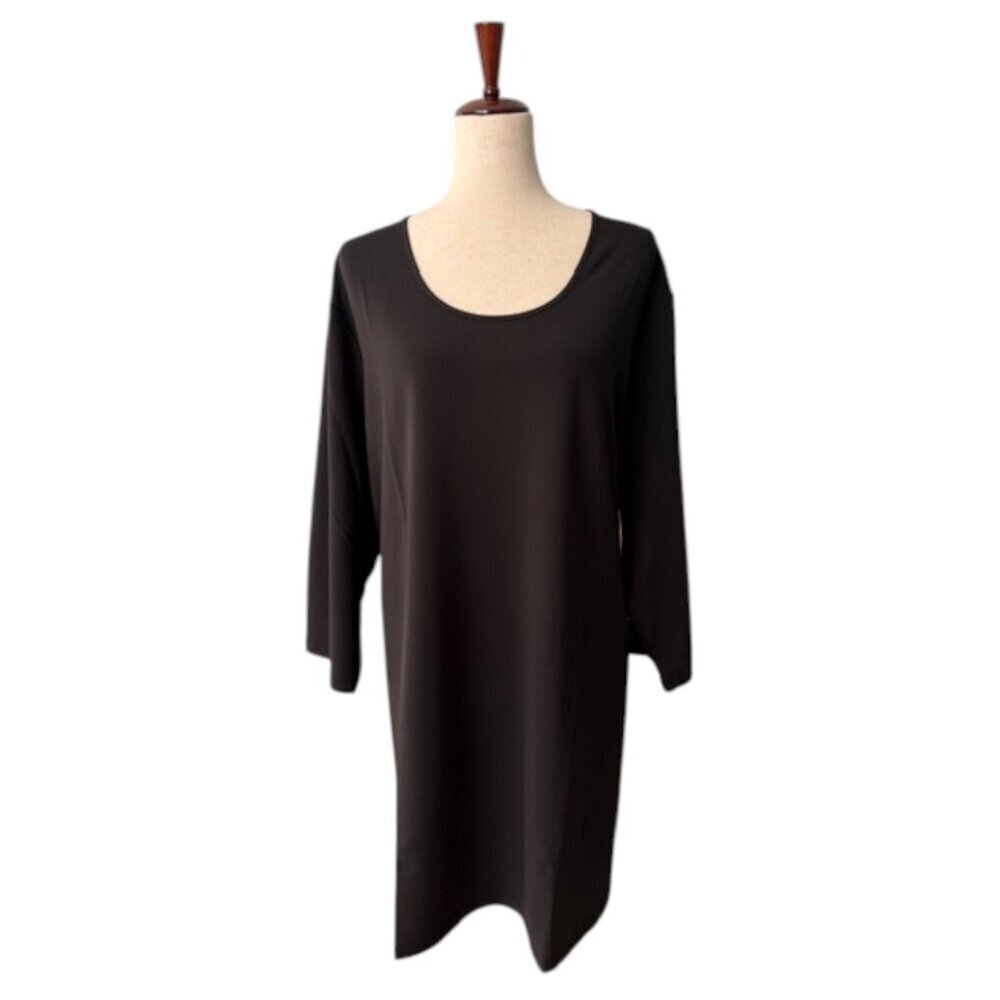 Ulla Popken Women's Black Swing Round Neck Knit A-line Tunic Top Plus 28/30 NWT - Picture 2 of 16